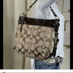 Coach 12674 Zoe Jaquard & Leather Signature Hobo Shoulder Bag